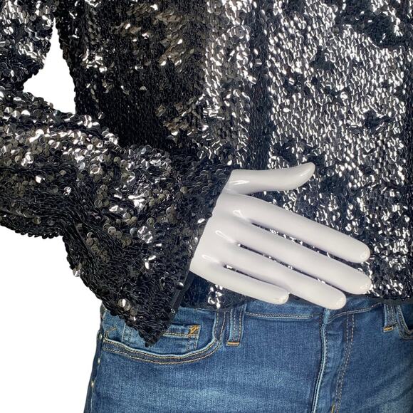 Free People Moonstruck Open Back Black Sequins Top Long Sleeve Size S - Picture 7 of 16